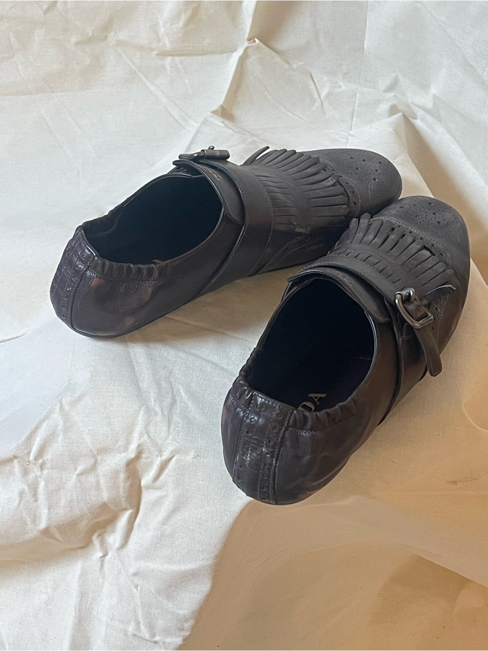 Prada Brown Leather Kiltie Fringe Buckle Loafers Prada size 8.5 - Picture 2 of 4
